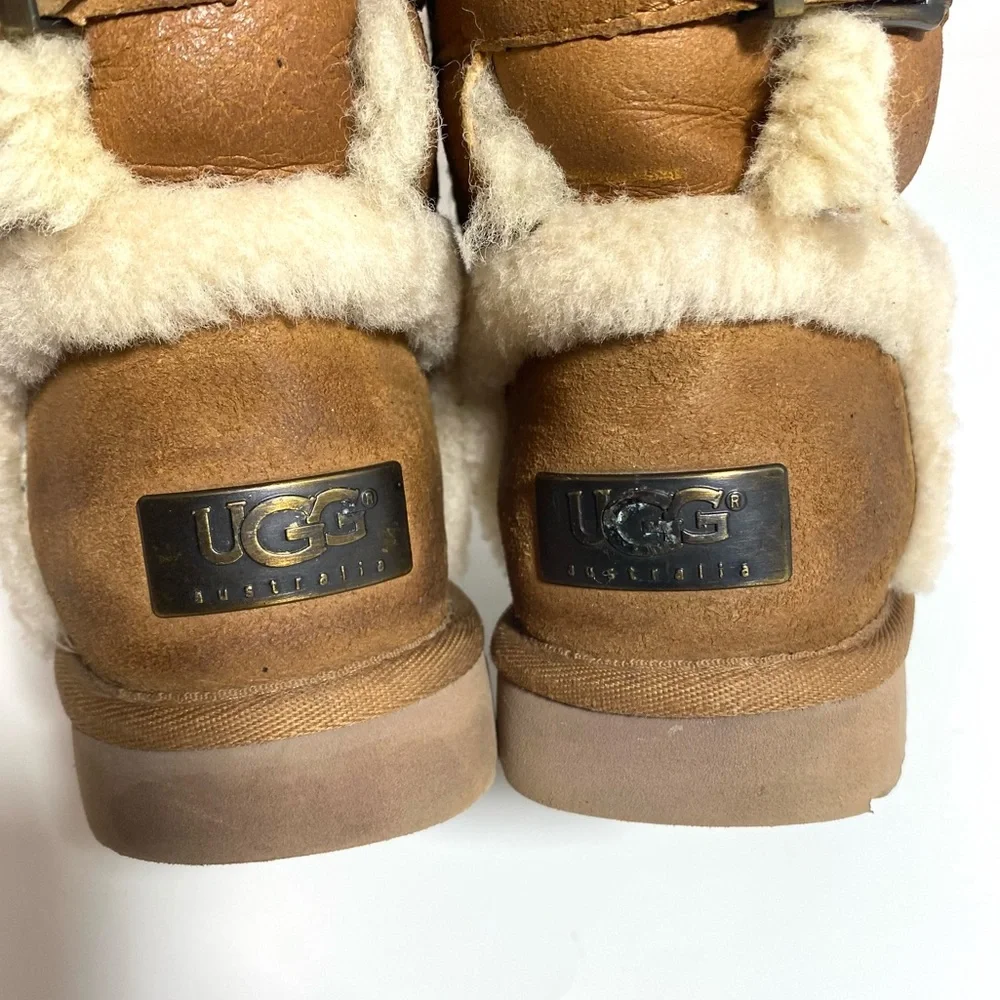 UGG Skylah Vintage Chestnut Leather Sheepskin Buckle Boots